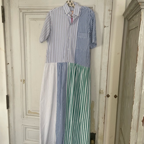 Plan C Dresses & Skirts - Plan C Striped Blue and Green Maxi Dress
